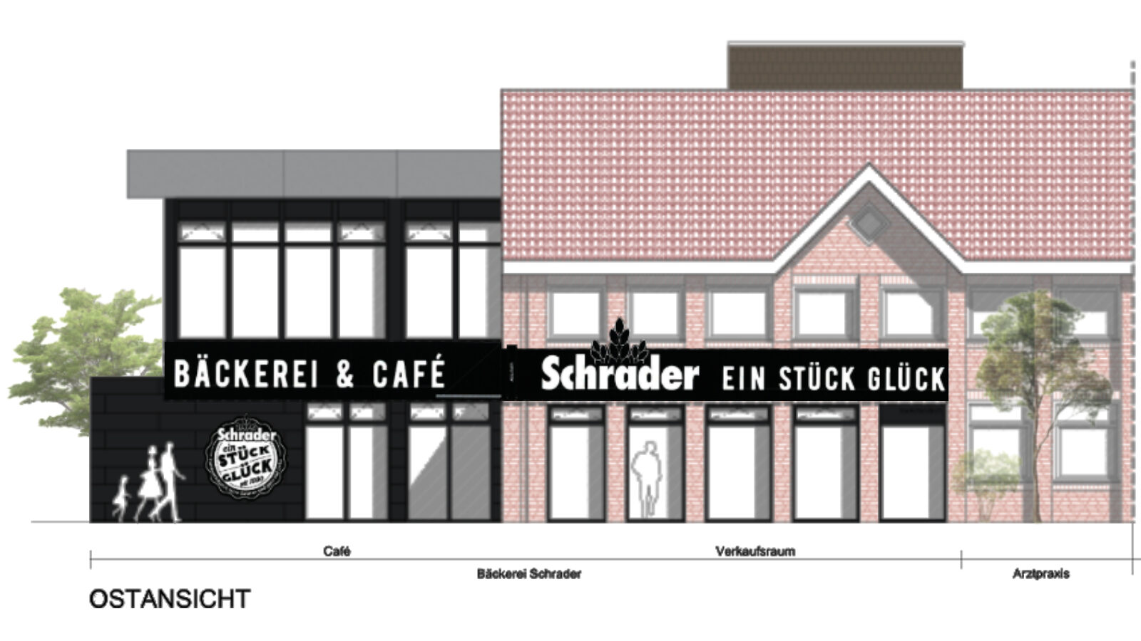 Umbau der alten Volksbank zum Gesundheitszentrum mit Bäckerei